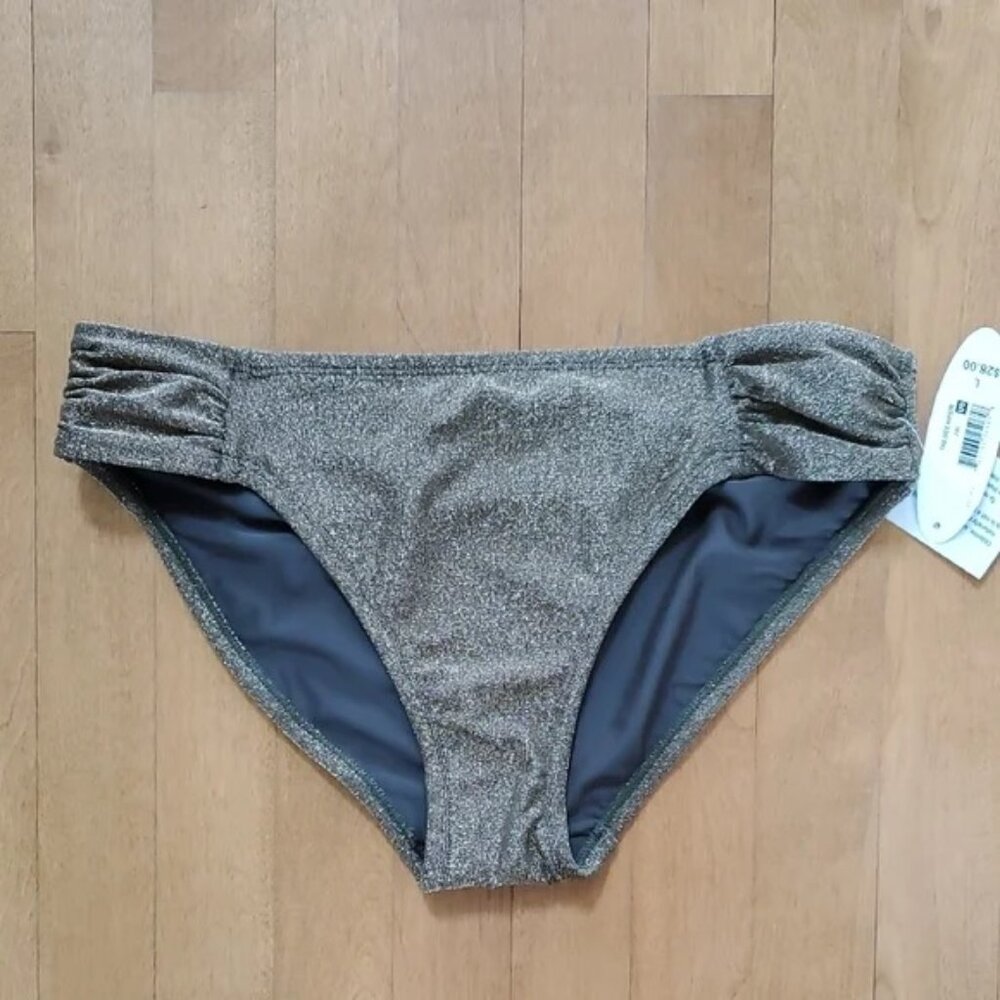 Womens Wave Zone Metallic Gold Bikini Hipster Bottoms Swimsuit Size X-Large NWT